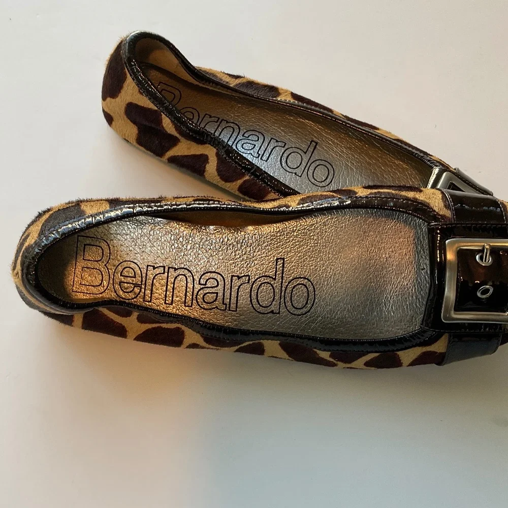 BERNARDO Ballet Buckle Calf Hair Animal Print Flats Size 9